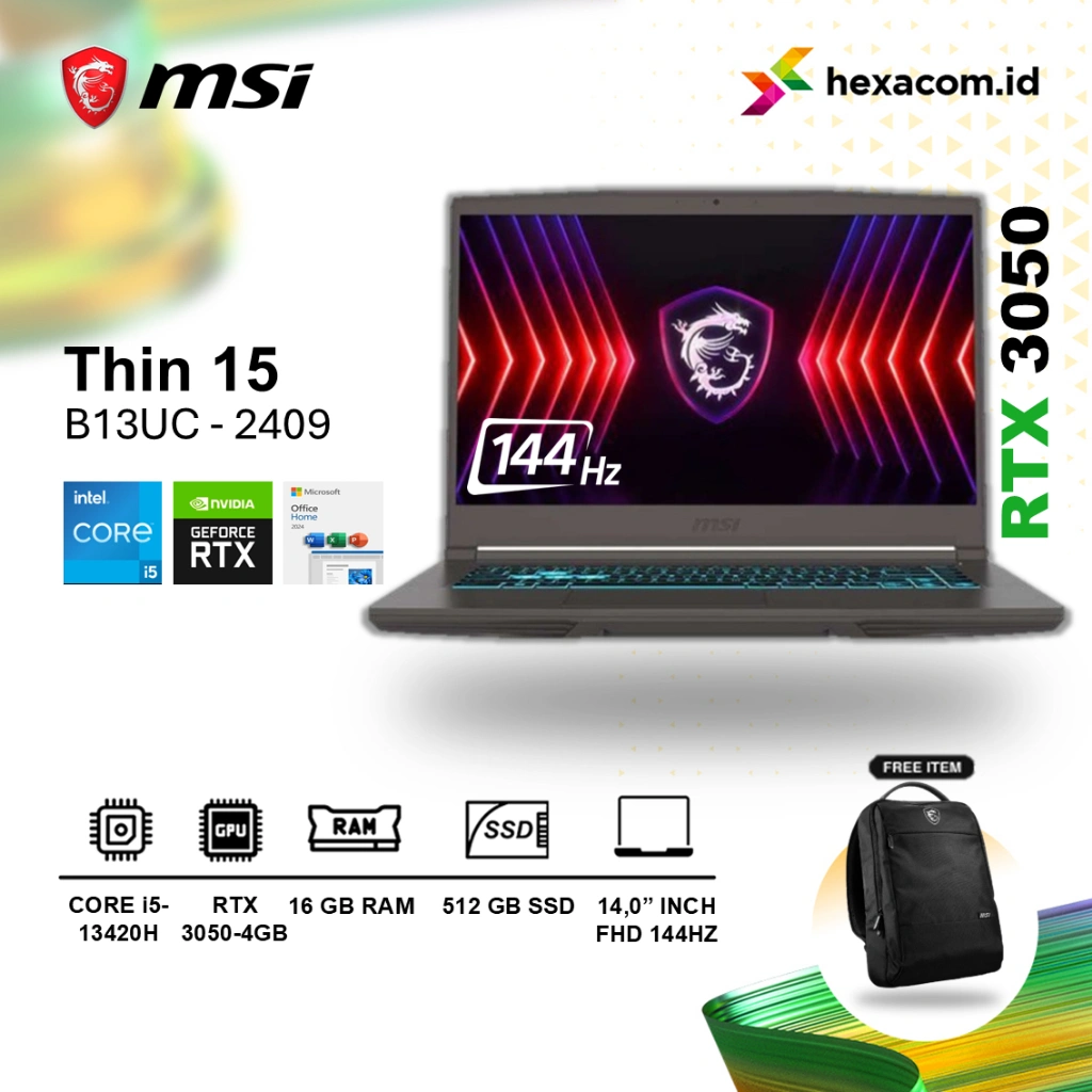 Laptop MSI Thin 15 B13UC i5 13420H RTX3050 RAM 16GB 512GB SSD 15 inch FHD 144HZ Windows 11