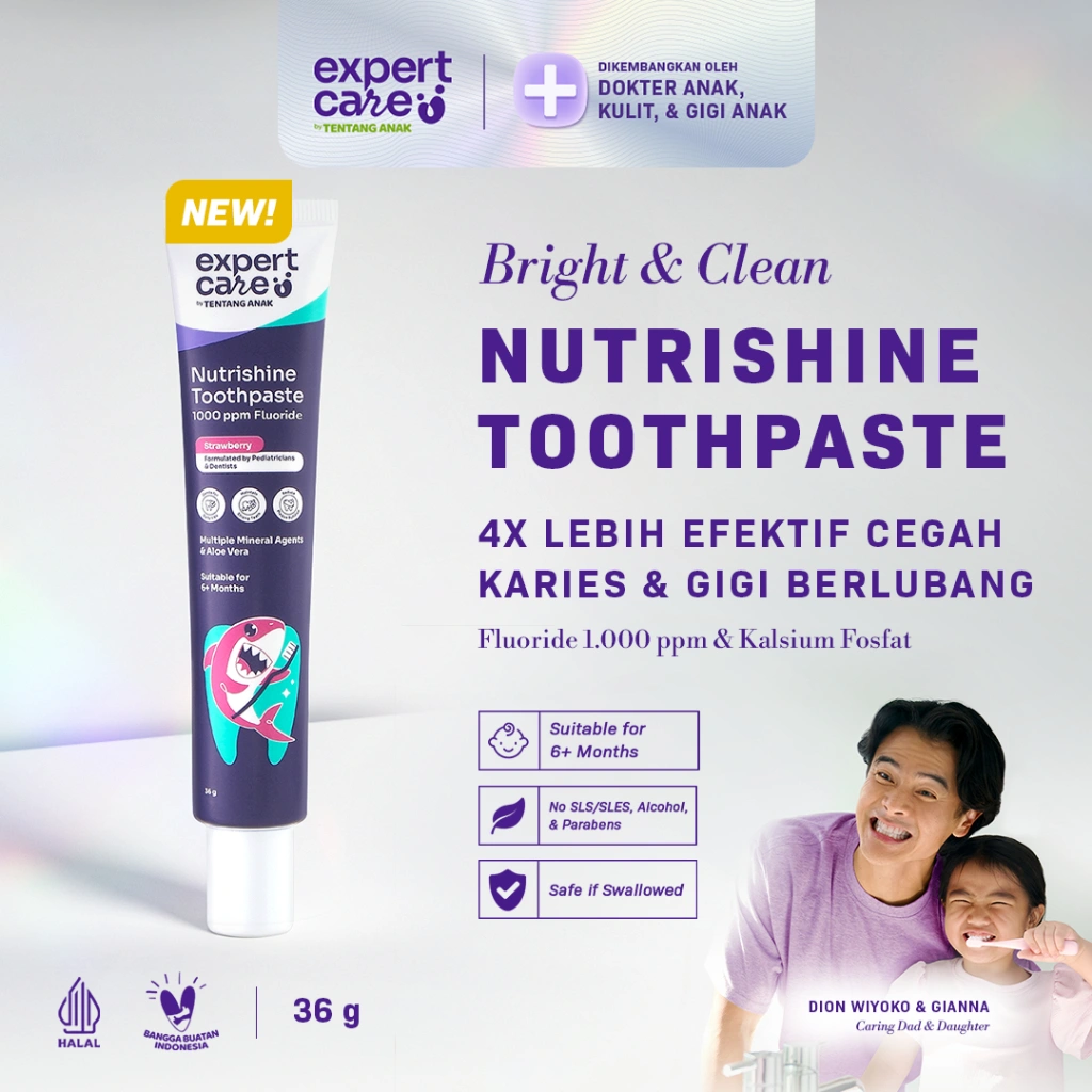 Pasta Gigi Bayi dan Anak - Expert Care Nutrishine Toothpaste 36gr dengan Fluoride 1.000ppm dan Kalsium Fosfat - Efektif Cegah Gigi Berlubang
