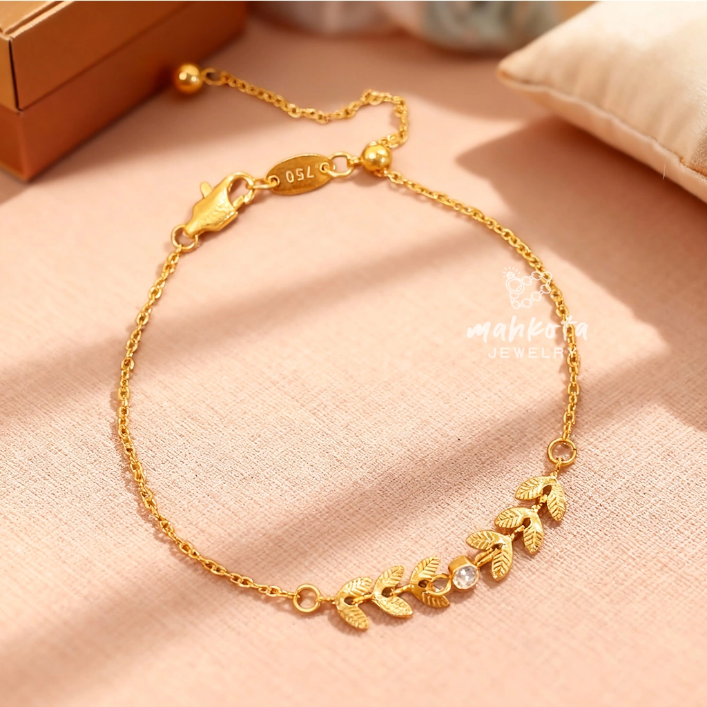G240 Gelang Serut Titanium Wanita Korean Style 6X 18K Gold Plated • Liontin Daun • Anti Karat Anti Luntur • Titanium Jewelry • Gelang Aesthetic • Gelang Minimalis • Gelang Simple • Gelang Elegant • Aksesoris Perhiasan Wanita • Cocok Untuk Kado Pacar