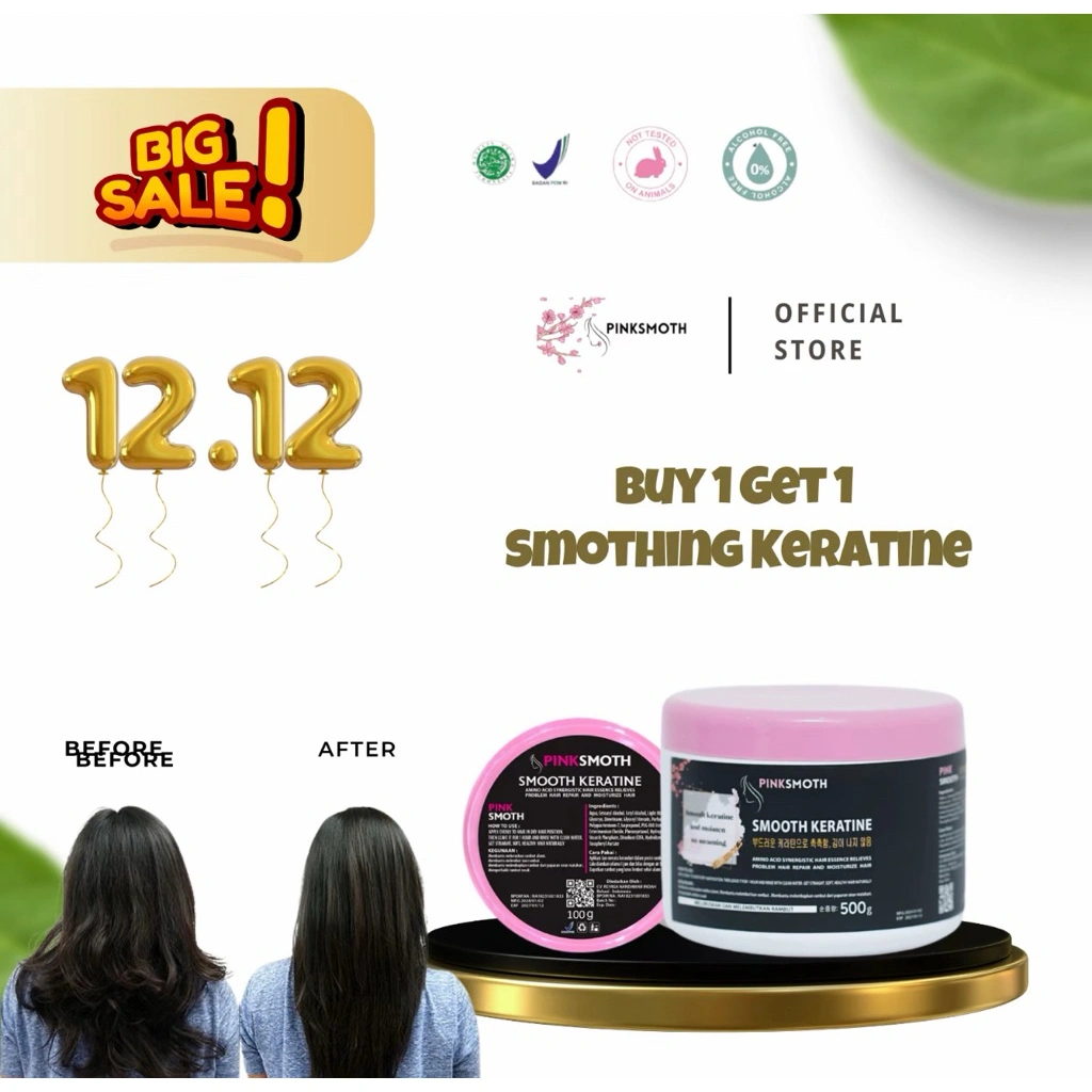 [ BPOM HALAL ] PinkSmoth Smoothing Keratin 500gr — Hair Mask Lurus Halus, Anti Kusut, Buy 1 Get 1