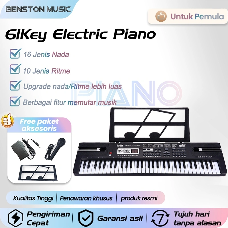 Benston Music- organ elektronik multifungsi anak laki-laki dan perempuan pemula 61 kunci piano rumah bayi 3-6-12 tahun mainan musik