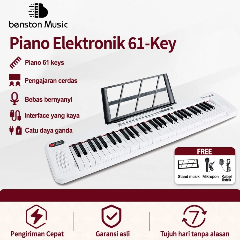 Benston Music-Piano Elektronik 61-Key/Piano Elektronik Portabel Rumahan/ Piano Elektronik Baterai Isi Ulang