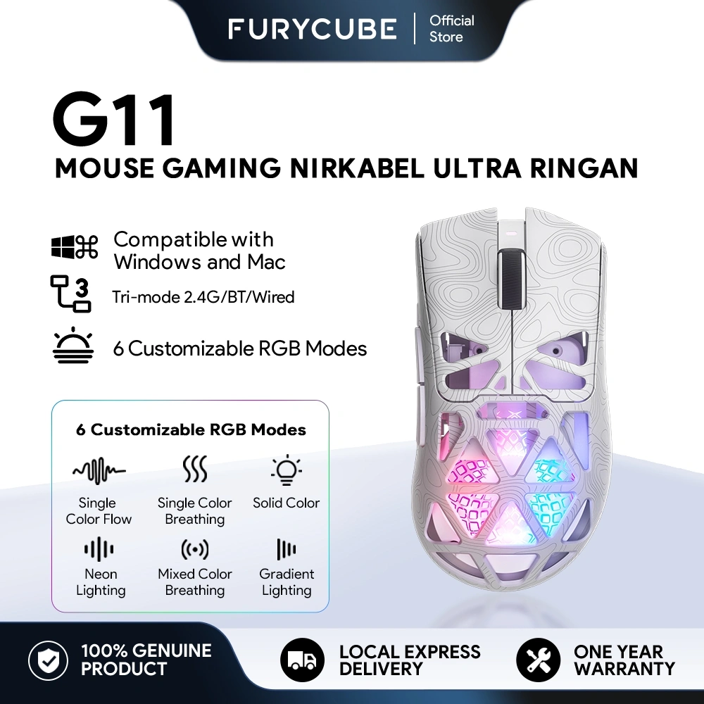FURYCUBE G11 Mouse Contours Wireless Mice For Gaming Office PAW3311 Sensor 2.4G Mouse 400 Mah Compatible With Both Laptops And Desktops