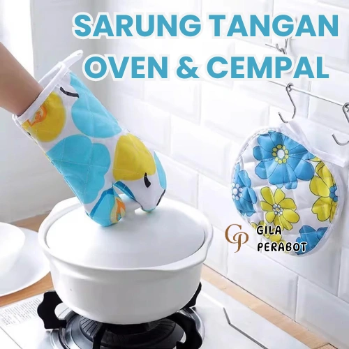 Sarung Tangan Oven Anti Panas + Cempal / Sarung Tangan Oven Tebal / Pelindung Tangan Anti Panas / Gloves / SARUNG TANGAN MOTIF SARUNG TANGAN MASAK KITCHEN SET GLOVES OVEN MICROWAVE / Sarung Tangan Masak Oven Jampal Cempal Microwave Tahan Panas /Sarung