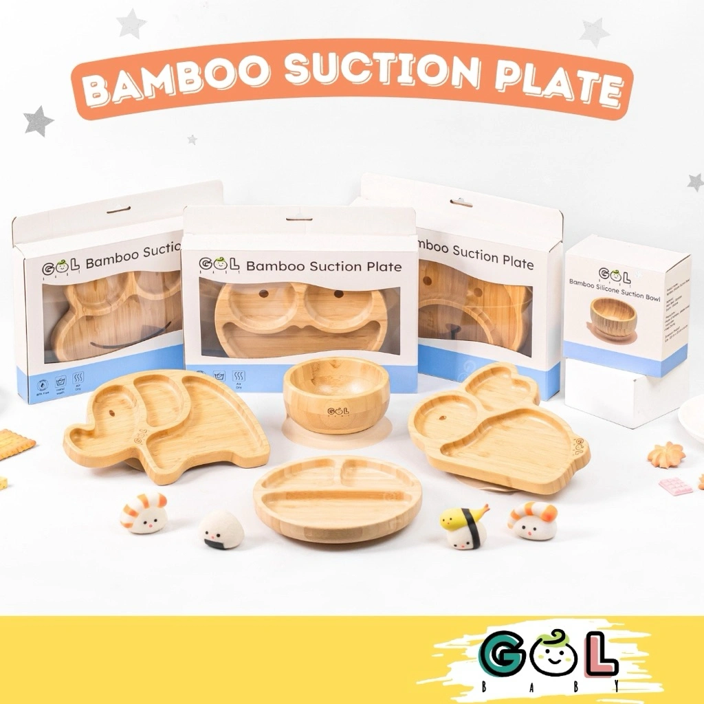 GOL Baby Bamboo Silicone Suction Plate | Piring Tempat Makan Kayu Bambu Anak Bayi Mpasi Silikon