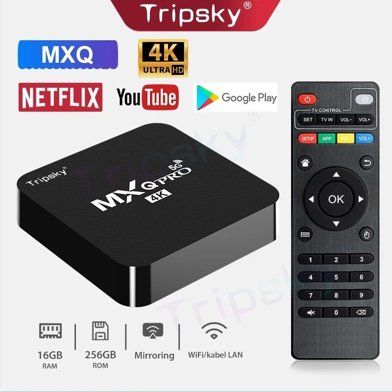Tripsky MXQ Pro 4K Android Tv Box RAM 16G ROM 256G Android 14.0 OS Full HD Smart Tv Box