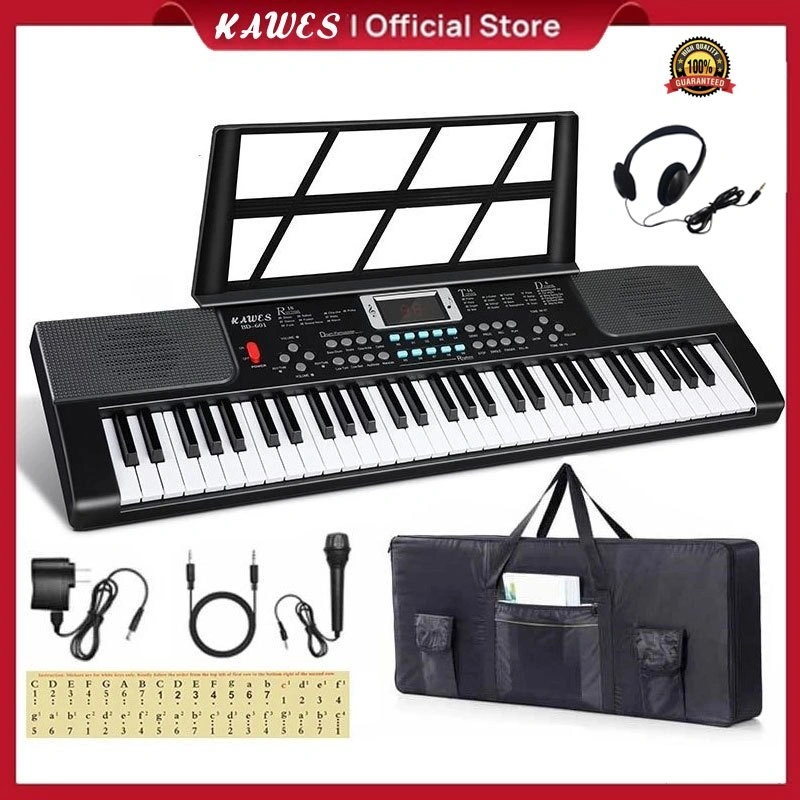 KAWES 61 Keys Electric Piano Dengan Mikrofon dan Adaptor Electronic Learning Keyboard Organ Elektronik Untuk Pemula