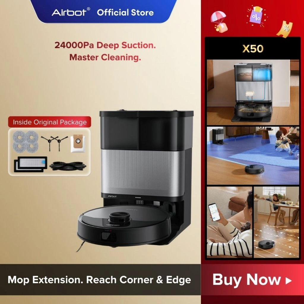 Airbot X50 Robot Vacuum Cleaner | 24,000Pa Self Cleaning Smart Robot Vacuum APP Control Mop Extend Hot Water Wash Dry