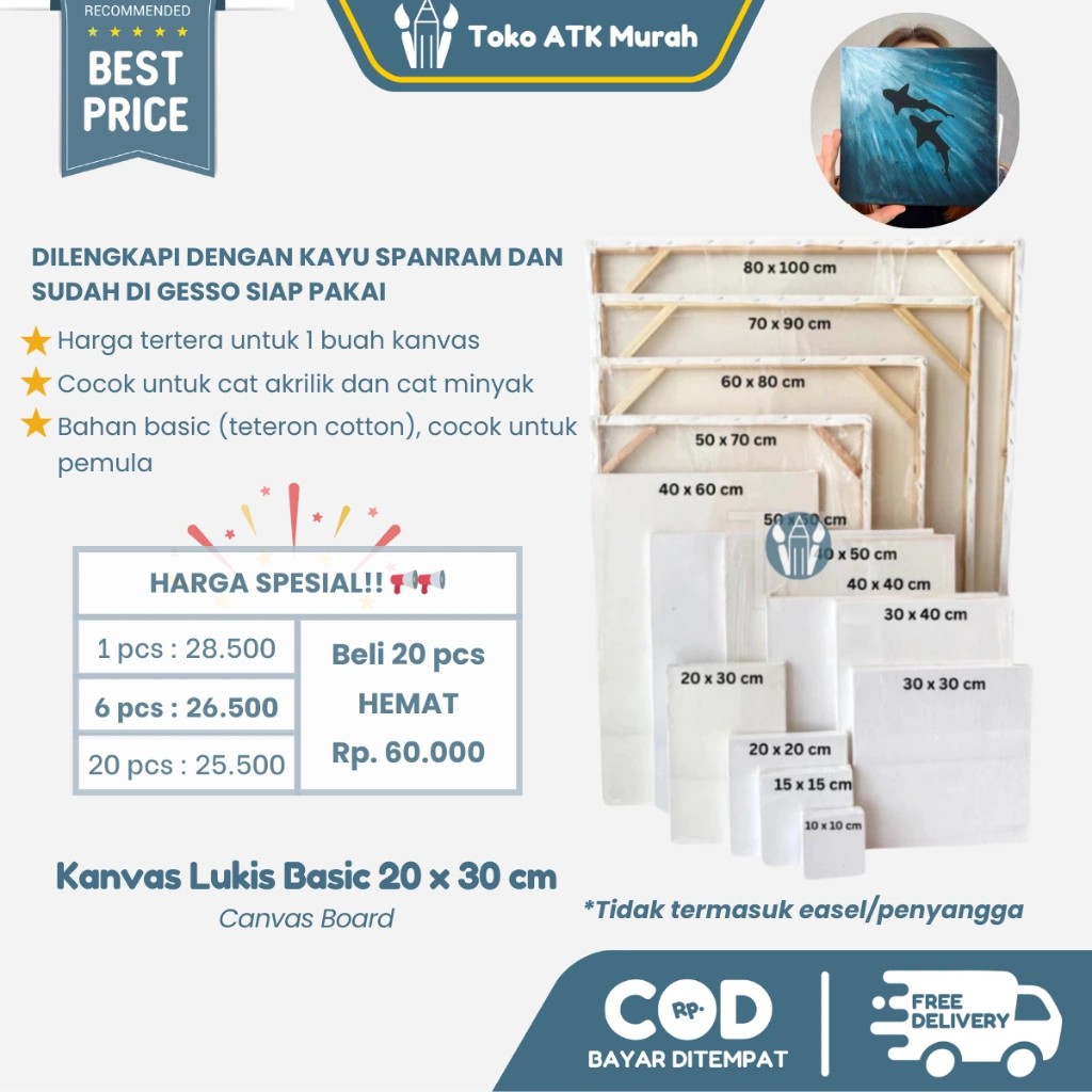 Kanvas Lukis Basic Persegi Panjang 20 x 30 cm - Canvas Board - Media Lukis Serbaguna untuk Cat Acrylic dan Cat Minyak
