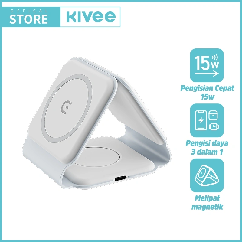 KIVEE Charger Wireless Magnetic KV-WS33 White 3 in 1 Fast Charging For Phone Watch Smart Safety