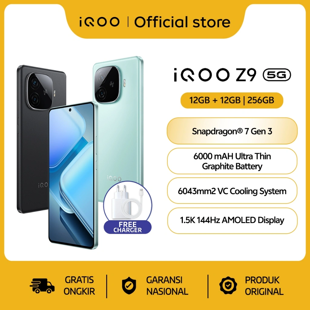 iQOO Z9 5G, Snapdragon 7 Gen 3, 6000 mAH, 144Hz AMOLED (4500 nits), Sony IMX882