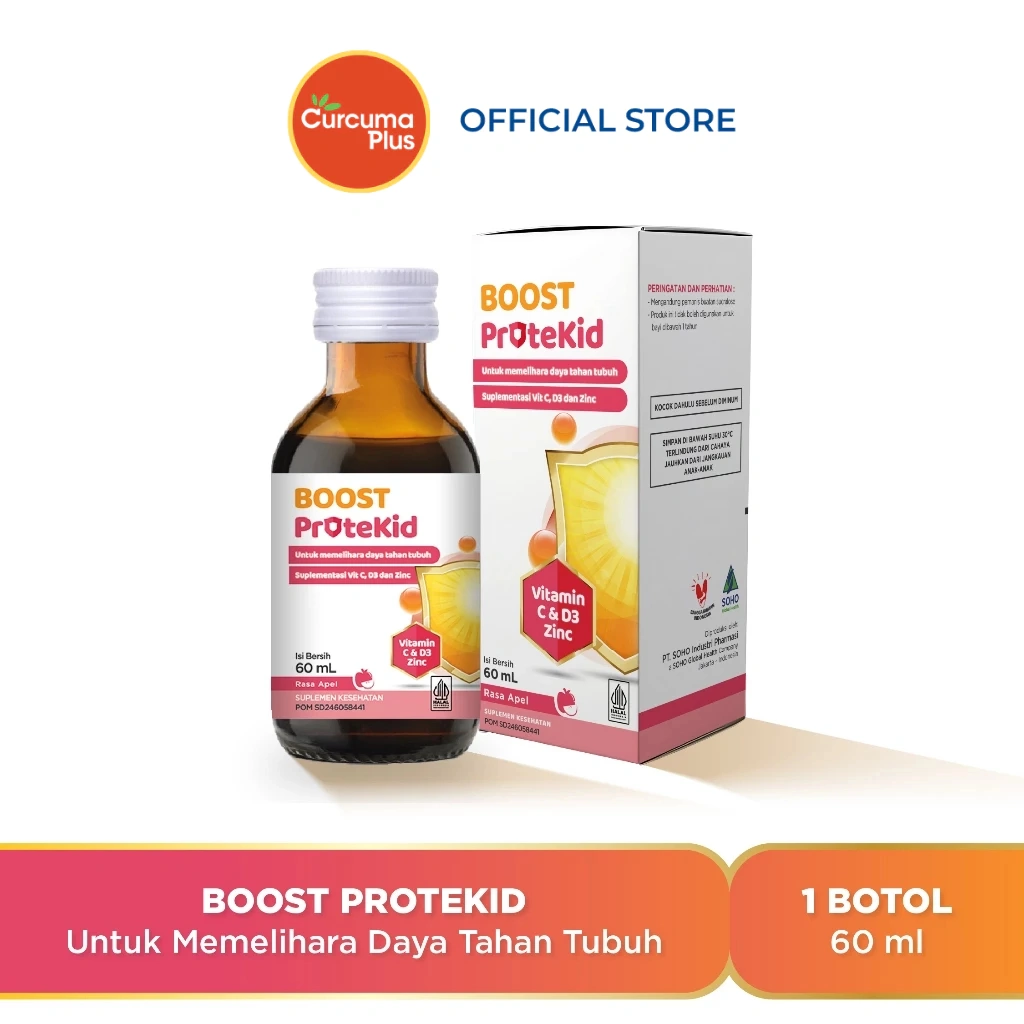 BOOST Protekid Suplemen Kesehatan Anak untuk Memelihara Daya Tahan Tubuh Harian & Pencernaan  mengandung Vitamin C & D3, Zinc Picolinate Rasa Apel - Sirup 60 ml