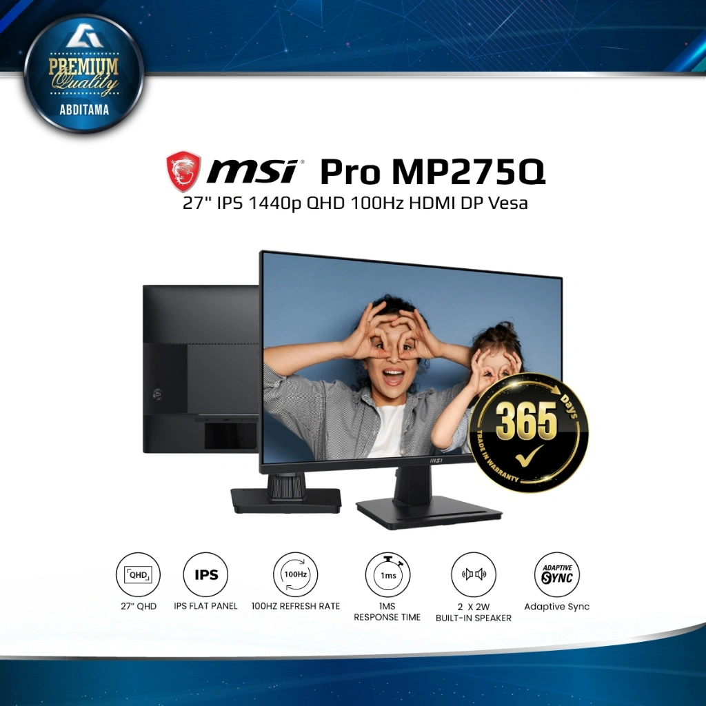 Monitor LED MSI Pro MP275Q 27" IPS 1440p QHD 100Hz HDMI DP Vesa