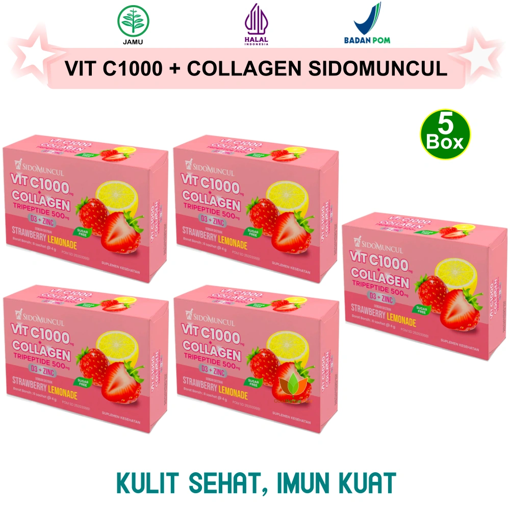 MINUMAN SUPPLEMENT SIDOMUNCUL COLLAGEN TRIPEPTIDE 500MG + VIT C 1000MG Sido Muncul 5 BOX ISI 30 SACHET SUPLEMEN KOLAGEN KULIT PRIA WANITA