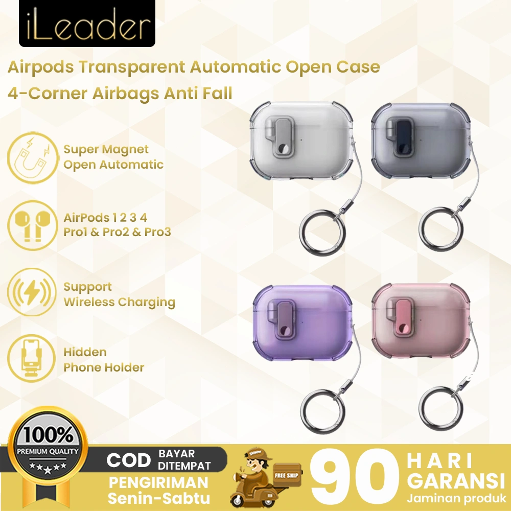 iLeader Airpods Case with Safety Magnetic Lock Clear Case for AirPods 1 2 3 4 Pro1 Pro2 Soft TPU Transparent Full Protection