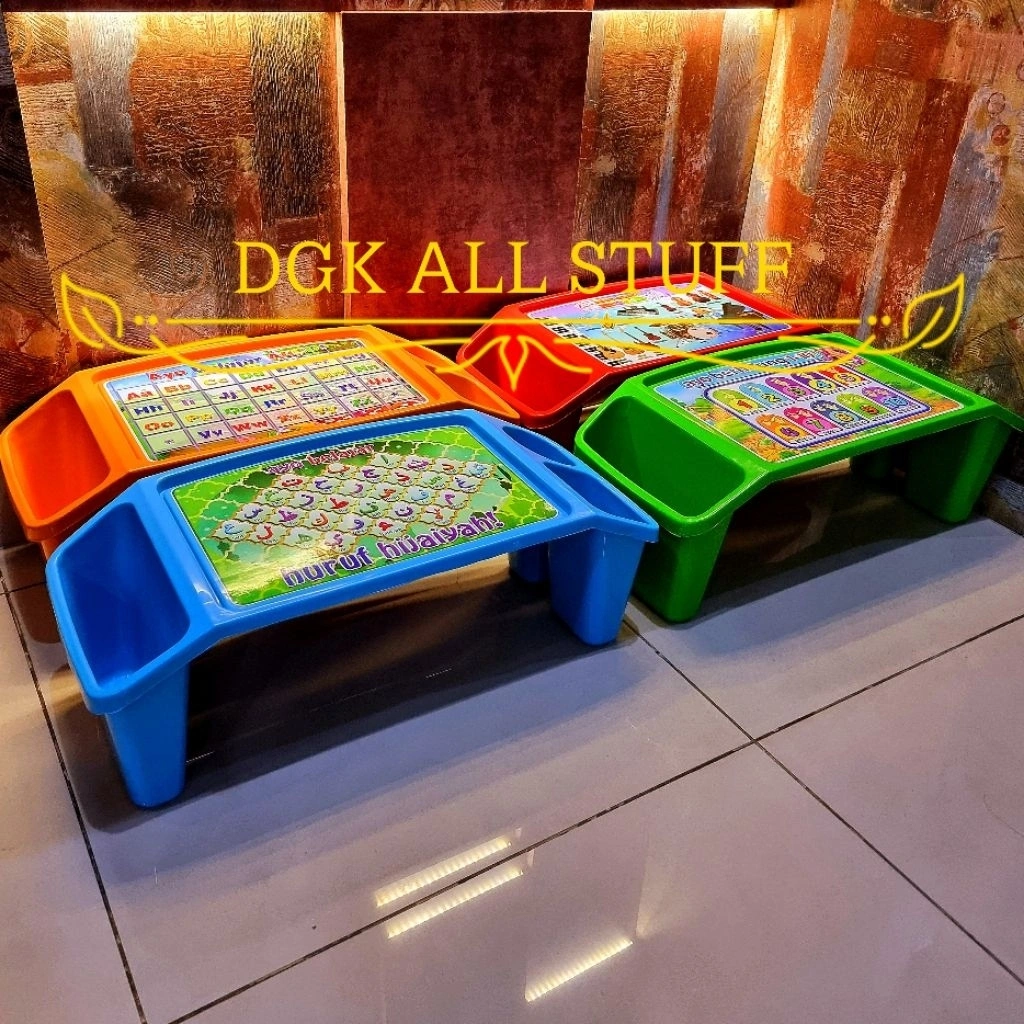Meja Ngaji Pengajian Mengaji Belajar Menggambar Melukis Menulis Lekar Rekal Al Quran AlQuran Qur'an Alkitab Kitab Suci Buku Laptop Sekolah Skolah Anak TK PAUD Lesehan Plastik Bergambar Gambar Bermotif Motif ABC 123 Angka Alfabet Huruf Hijaiyah Arab MURAH