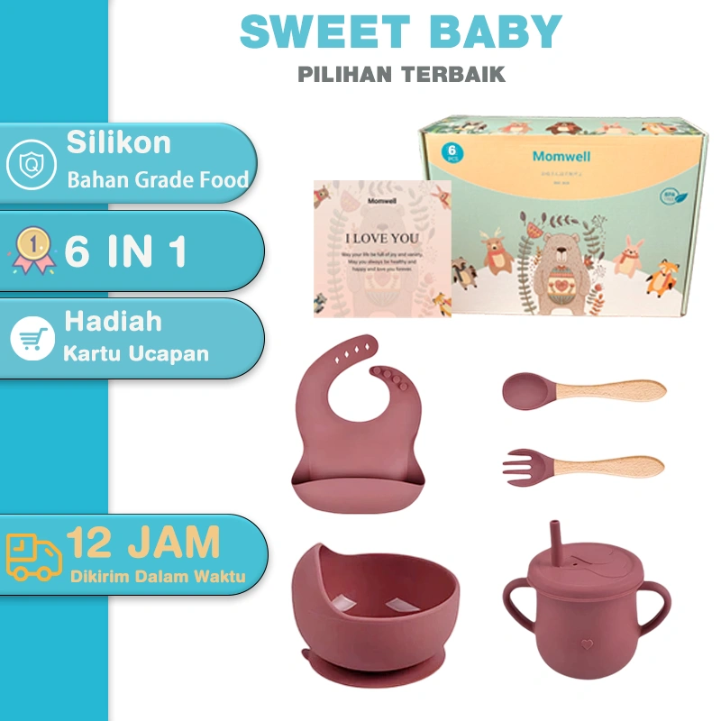 Sweet Baby 6PCS Alat Makan Bayi Baby Gift Set Peralatan Makan Silikon Dengan Kartu Ucapan BIB10