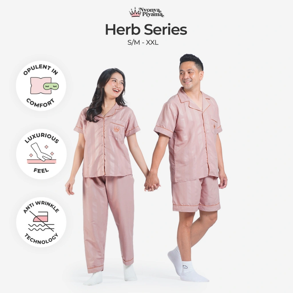 [BEST SELLER] Nyonya Piyama Herb Series Pajamas Poly Bamboo for Couple - Cinnamon