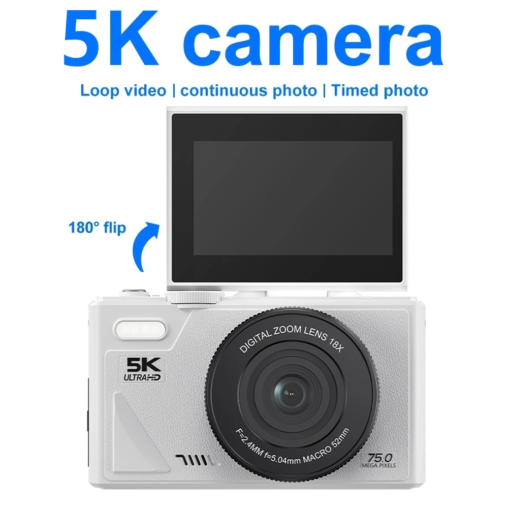 5K Kamera Digital WiFi 75MP Zoom 18X Layar Swafoto Flip 180° 64MP Video 5K Vlog Ringkas DSLR Travel Pemula