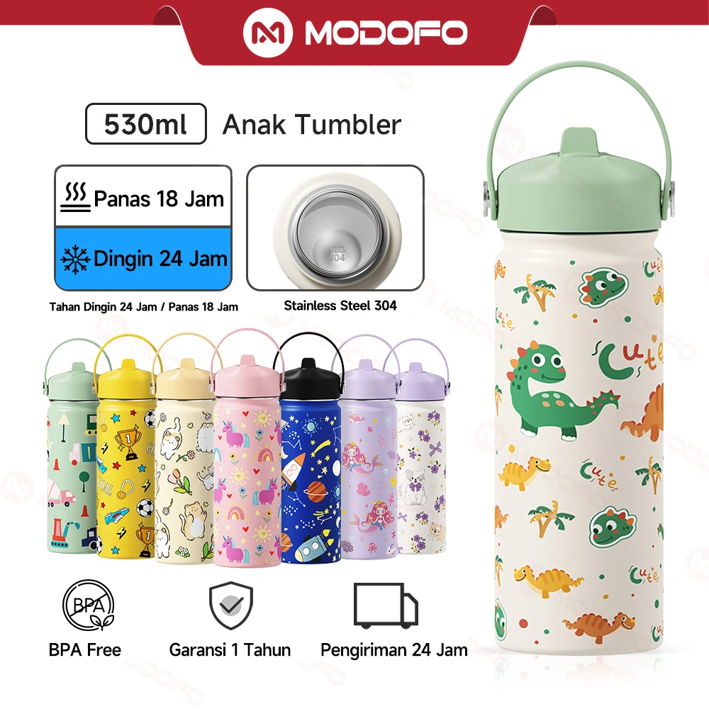 MODOFO Tumbler Stainless 530ml Botol Minum Anak BPA Free Tumbler Tahan Panas Dingin 24 Jam Tumblr Aesthetic Anak Laki Laki Perempuan