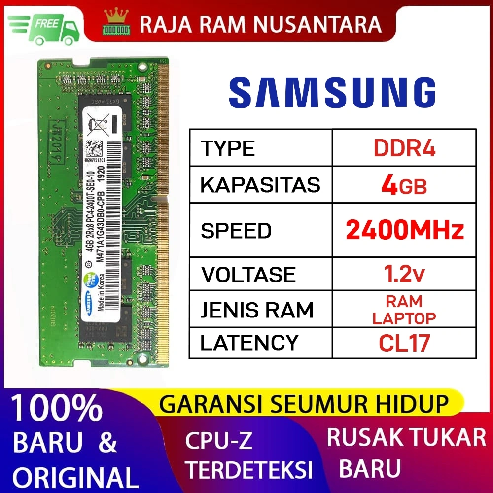 RAM LAPTOP SAMSUNG DDR4 4GB 2400MHz PC 19200 1.2v ORI GAMING RAM SODIMM DDR4 4GB