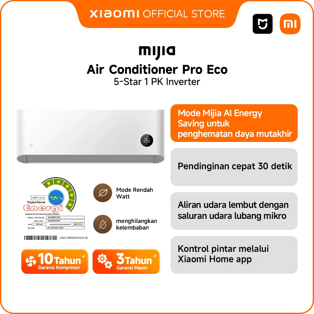 [Unit Only] Xiaomi Mijia AC Air Conditioner 1 PK Inverter Pro Eco 5-Star | Low Watt | Smart Control | Quick Cooling [Official Store]