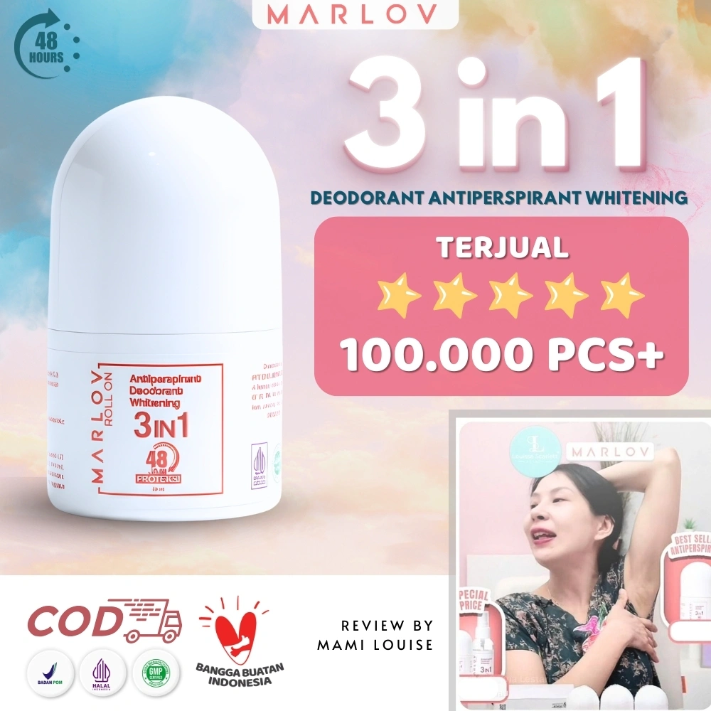 MARLOV Antiperspirant Deodorant Whitening Roll On 3in1 25ml Anti Bau Ketiak & Cerahkan Ketiak Hitam