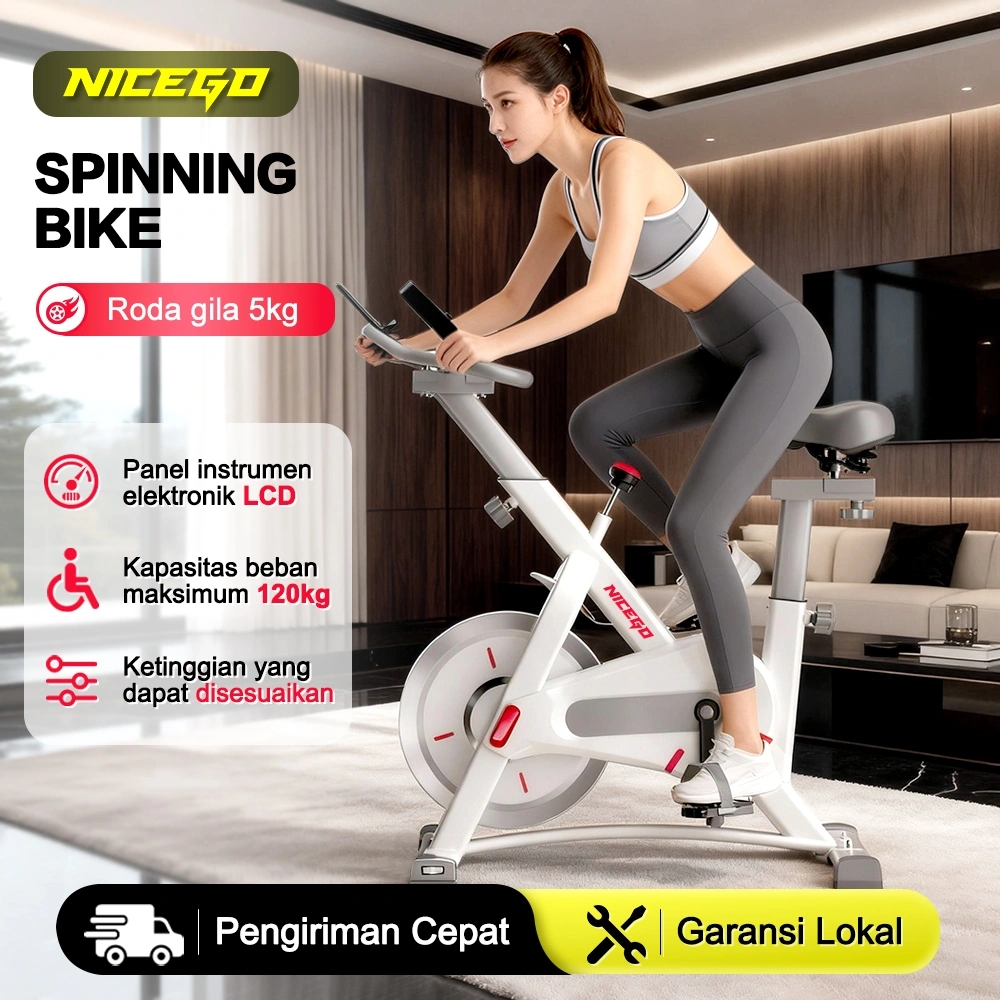 NICEGO Sepeda Statis Spinning Bike 5kg Roda Gila LCD Monitor Adjustable Seat Exercise Bike  Alat Fitness