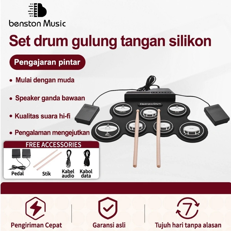 Benston Music- Drum Set/Drum Rumahan untuk Anak-anak dan Pemula /Alat Musik Anak-anak/Set Drum Portabel /Drum Elektronik Portabel Lipat