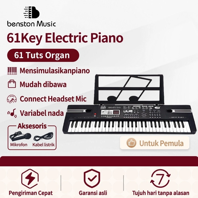 Benston Music- organ elektronik multifungsi anak laki-laki dan perempuan pemula 61 kunci piano rumah bayi 3-6-12 tahun mainan musik