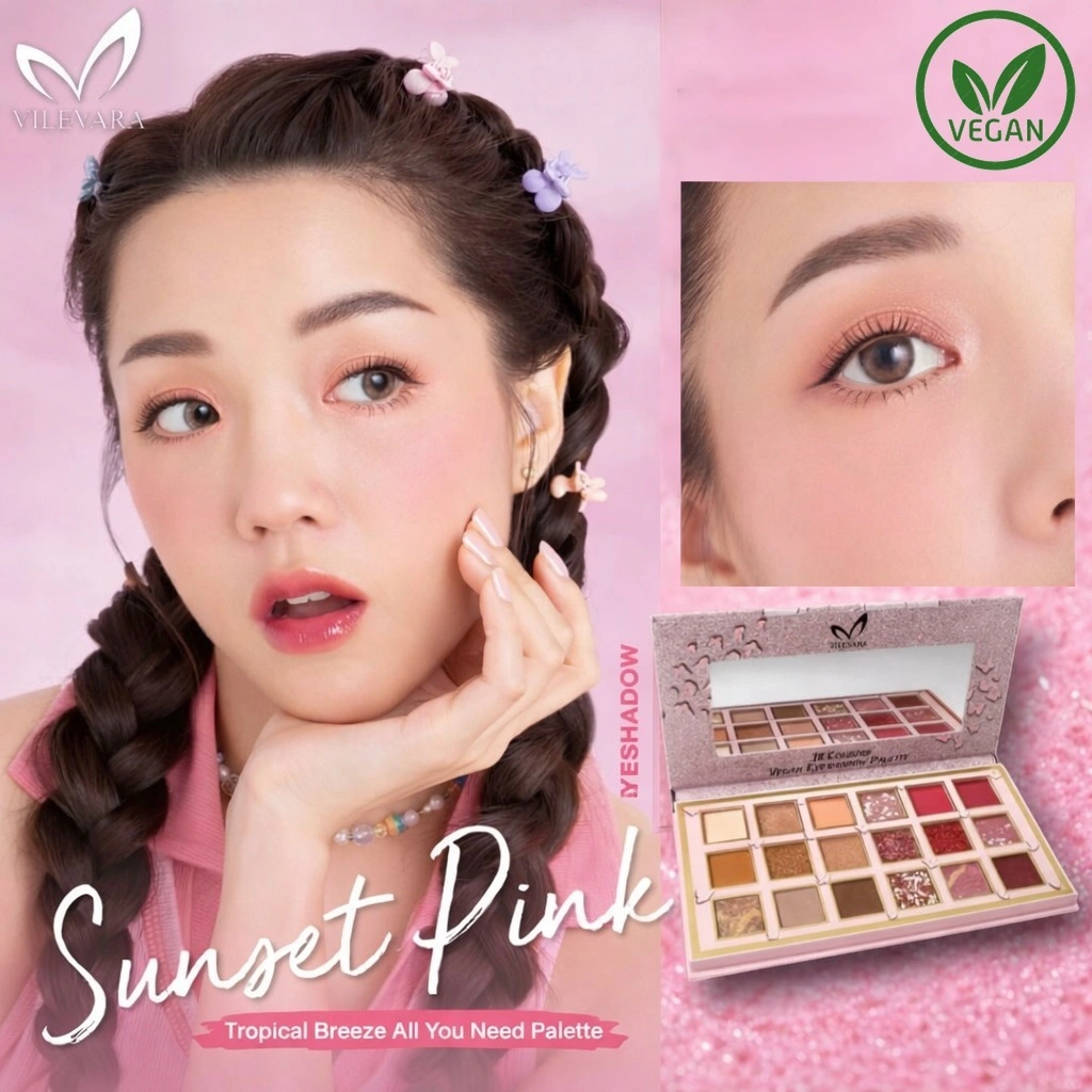 [BPOM] VILEVARA 18 Colours Vegan Eyeshadow Palette Matte Gliter Halal