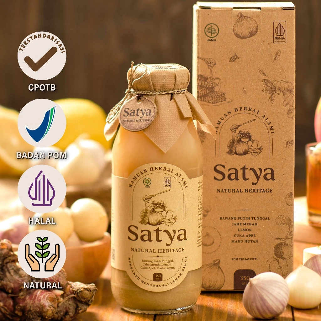 SATYA Jus Bawang Putih Tunggal Jahe Merah Lemon Madu Hutan Cuka Apel BAHAN ALAMI dengan BPOM