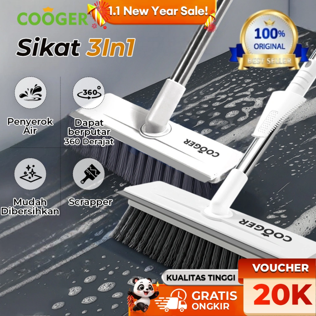 COOGER Sikat Lantai 3IN1 Dengan Wiper Multifunction Toilet Brush Sikat Kamar Mandi Serbaguna