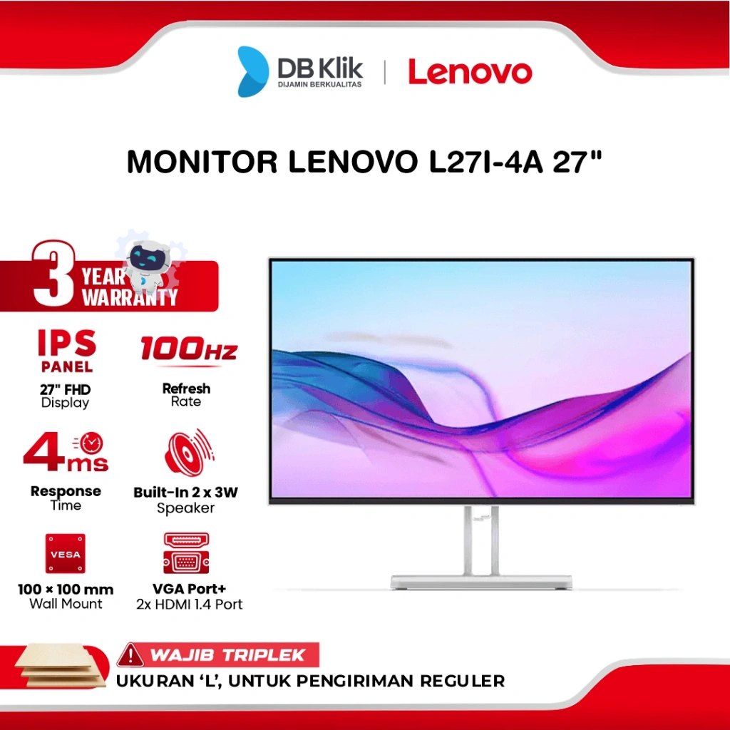 LENOVO LED Monitor L27I-40 / L27I-4A 27" IPS FHD 100Hz 4ms / 1ms Built in Speaker AMD FreeSync HDMI VGA