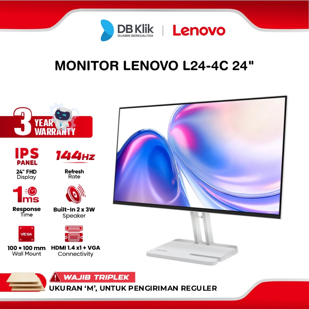 Lenovo L24-4C Monitor LED 24" IPS FHD 144Hz 1ms AMD FreeSync Built in Speaker HDMI VGA