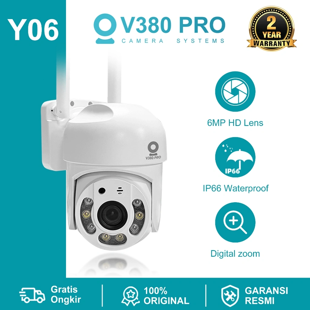 V380 Pro Y06 6MP CCTV Smart Wifi Outdoor Waterproof kamera 360° PTZ  Pantau Jarak Jauh Auto Tracking / Tahan air IP66 / Garansi 2 tahun
