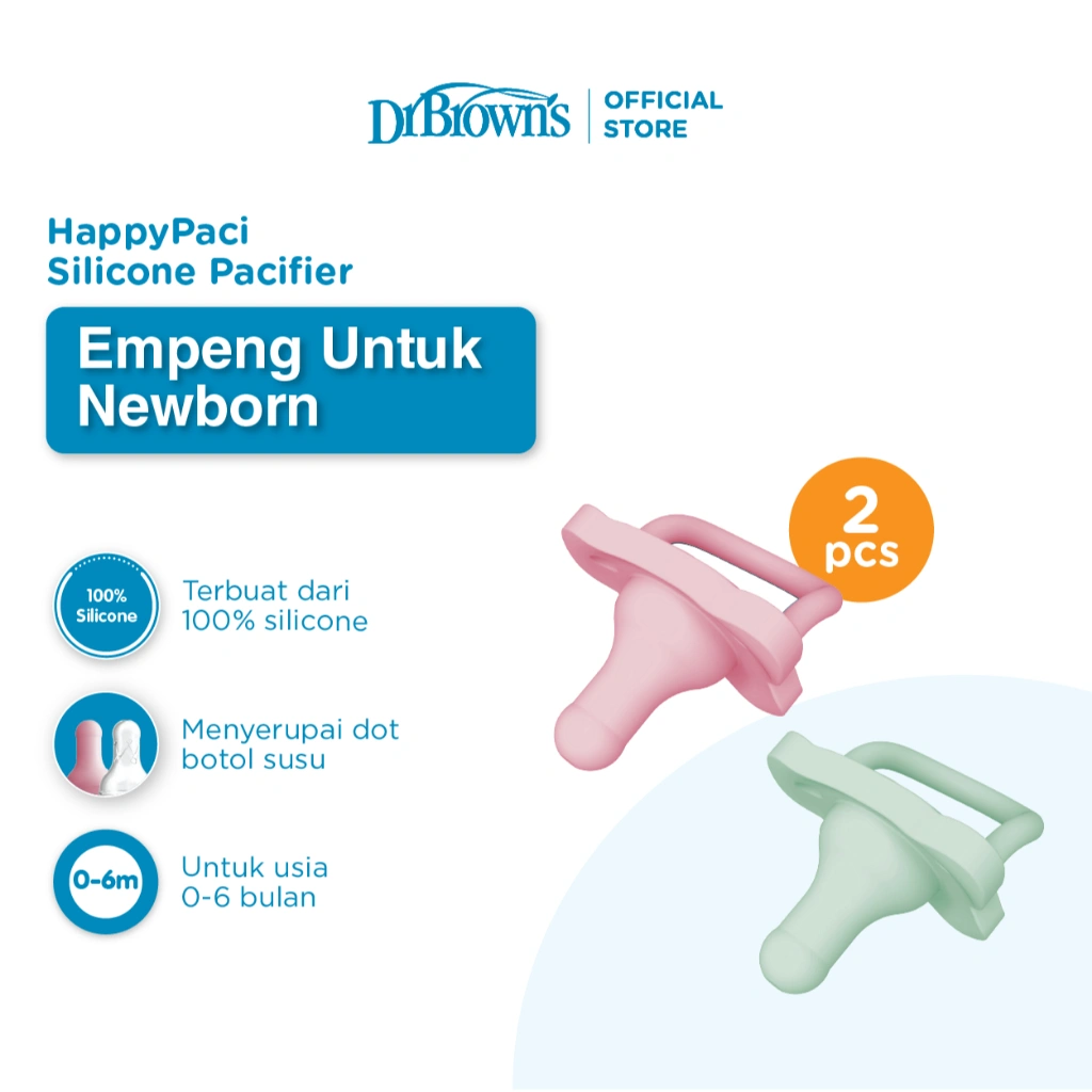 Dr.Brown's Happy Paci Silicone Pacifier, 0m+/ Empeng bayi / Dot bayi / Empeng Silikon