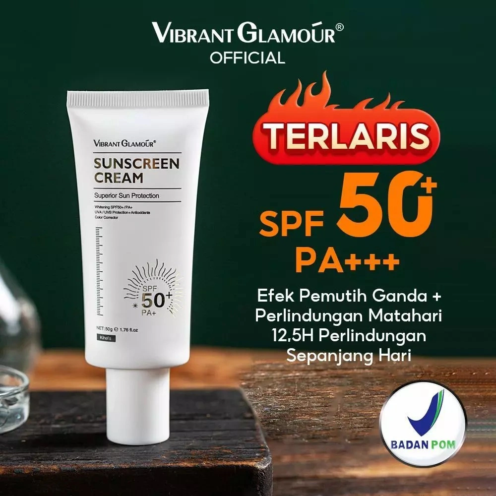 VIBRANT GLAMOUR Sunscreen Pemutih Ganda 50g SPF50+ PA+++ UVA/UVB, Anti-Aging Flek dan Melembapkan
