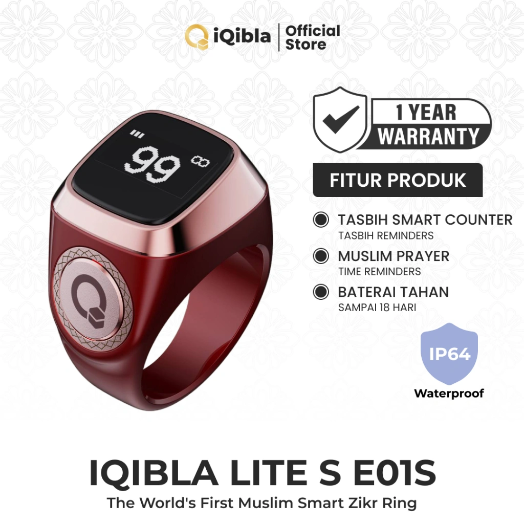 iQibla Zikr Ring Lite S E01S Smart Tasbih Digital Hitung Zikir Harian Muslim Modern Baterai Tahan Lama Cincin Zikir