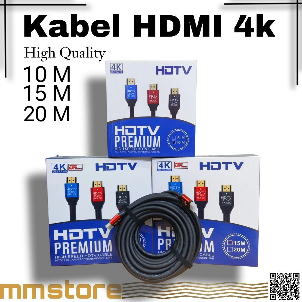 Kabel HDMI 4K ultra HD ukuran 10 , 15 , 20 meter .  premium high speed cable