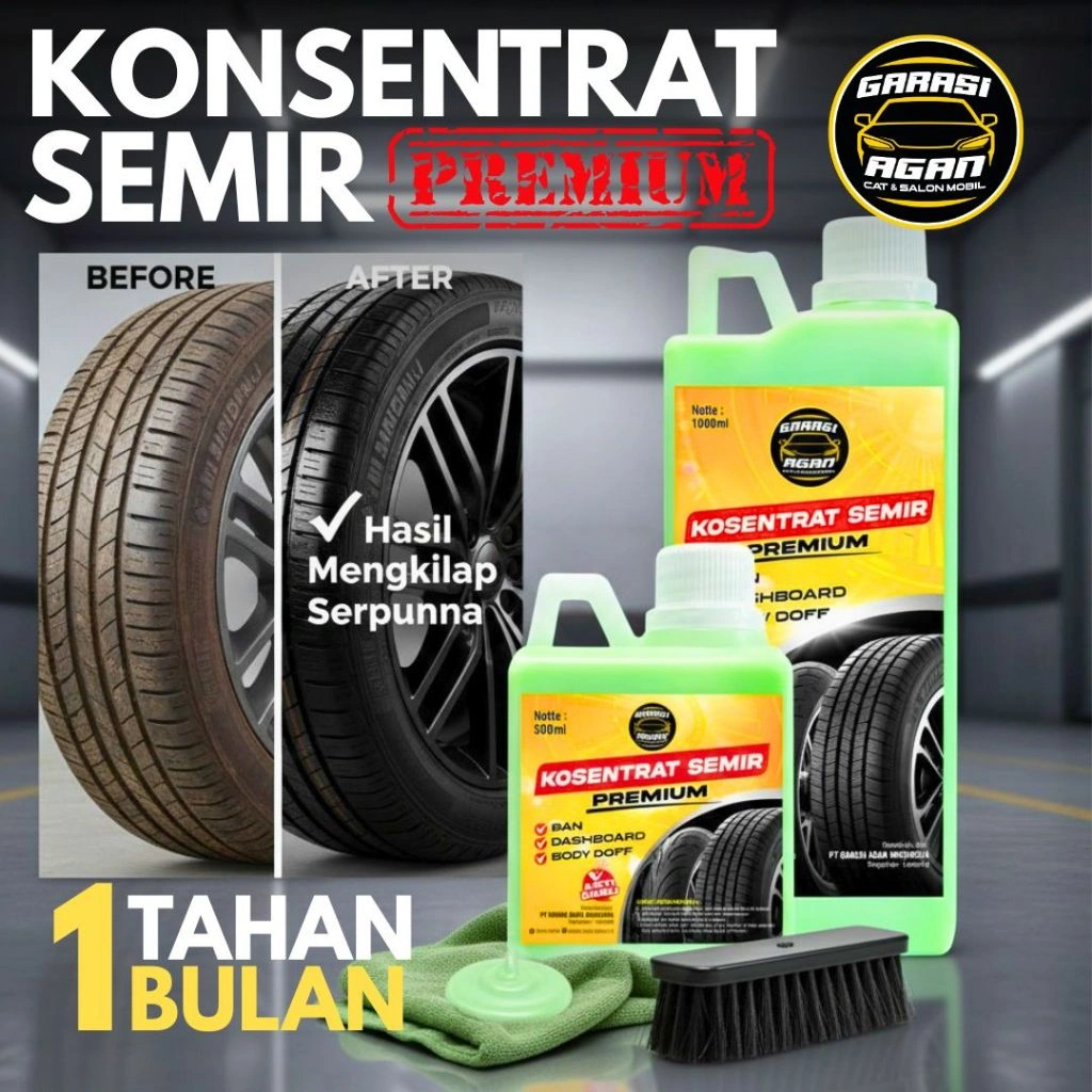 KONSENTRAT SEMIR PREMIUM GARASI AGAN Original, Semir Ban Mobil 1 Liter, Semir Jok, Semir Dashboard