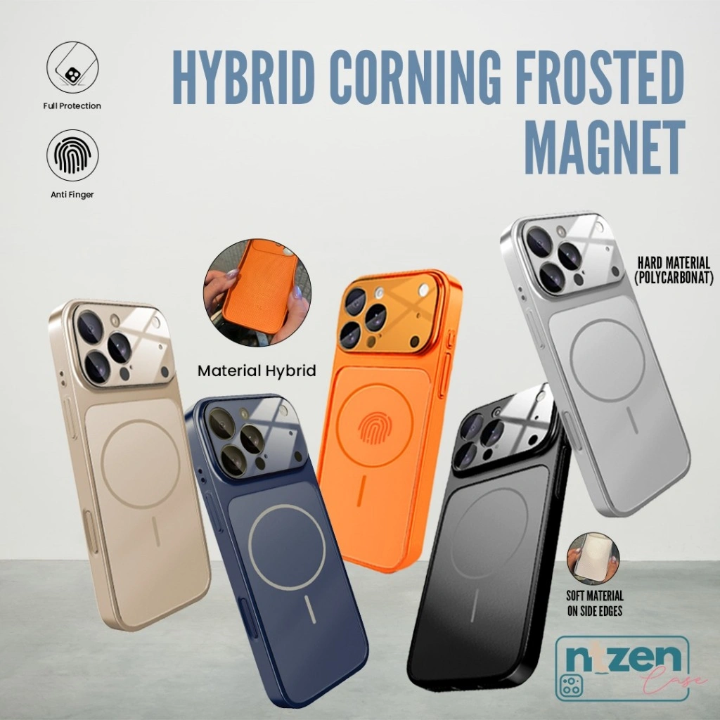 Case iPhone Hybrid Corning  Frosted Magnet Anti Finger with Lens Protect Compatible for iPhone  11 13 14 15 16 17 Pro Max Plus | Ntzencase