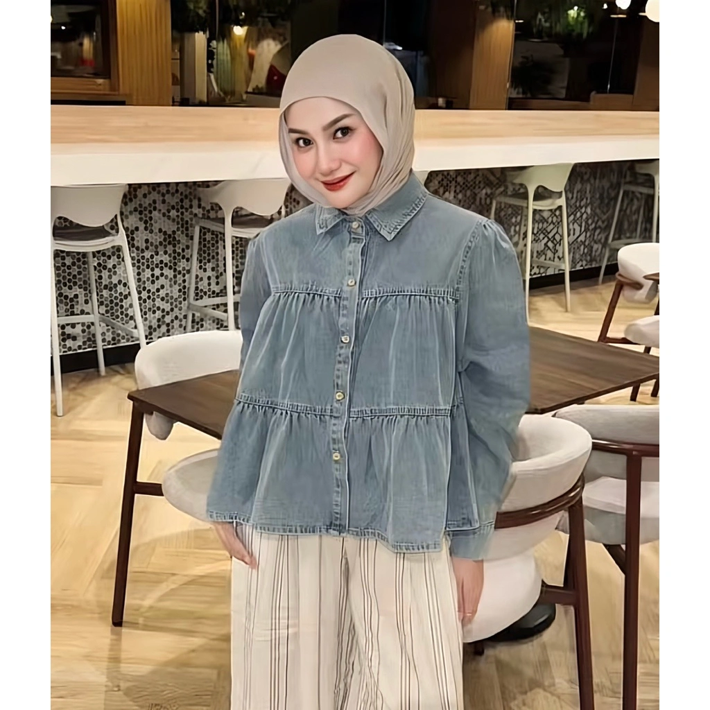 Namala Blouse Atasan Wanita Lengan Panjang Kemeja Jeans Crop Top dengan Desain Stylish dan Nyaman untuk Tampil Harian