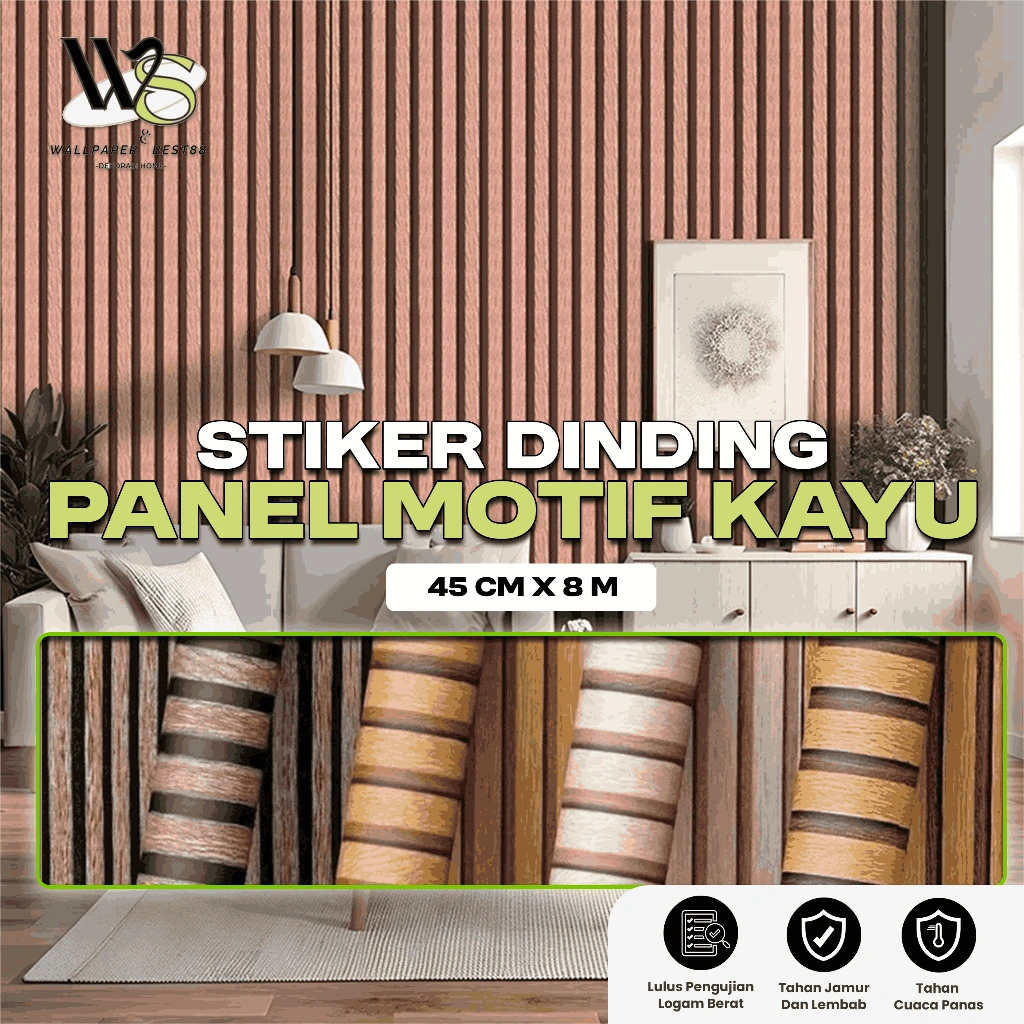BEST WALLPAPER STIKER DINDING ELEGAN PANEL MOTIF KAYU 8M x 45CM