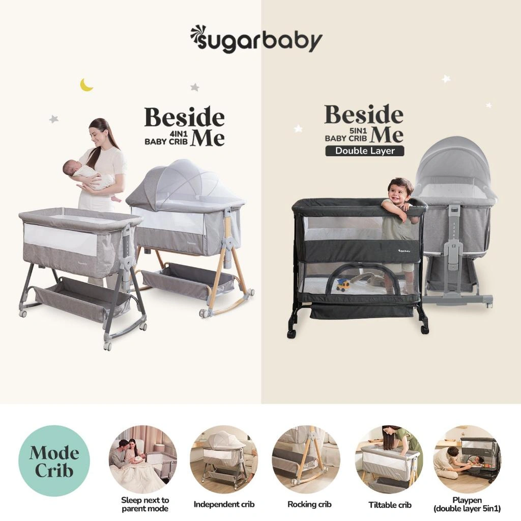 Sugarbaby Baby Crib 4in1 & 5in1/Tempat Tidur Bayi/Ranjang Tidur Bayi/Box Tidur Anak - CRIB 4IN1-LIGHT GREY