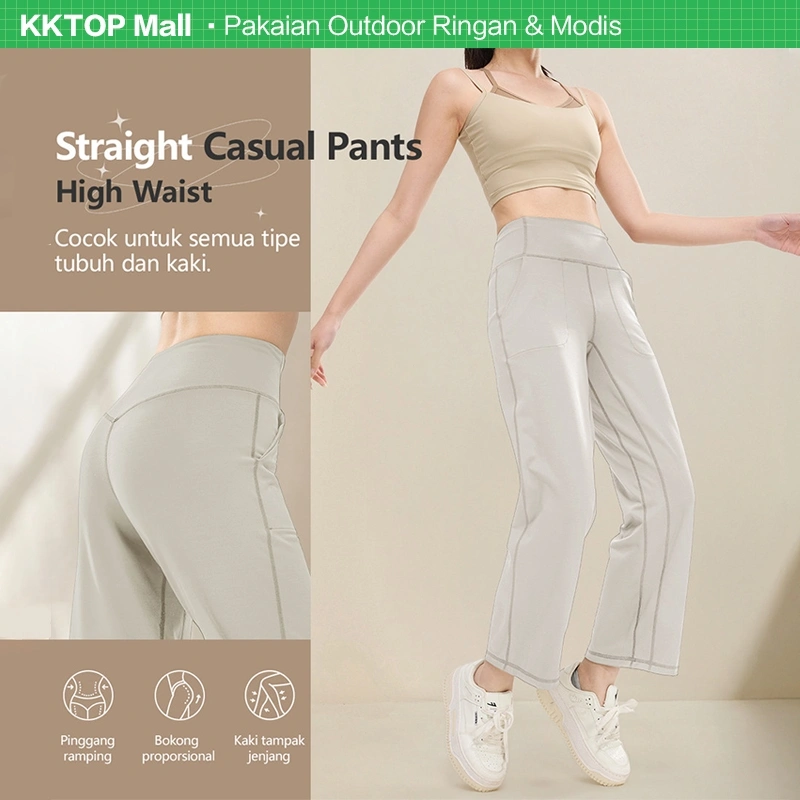 KKTOP Celana Wanita Lycra® High Waist Oversize Lentur Adem Olahraga Casual OOTD Hangout X007