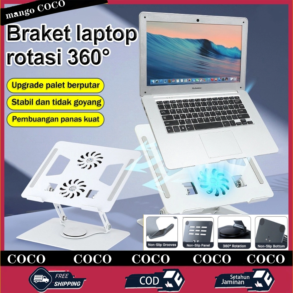 Laptop Stand 360° Rotatable Bisa Dilipat Portable Double Stand Mount Meja Aluminium GT