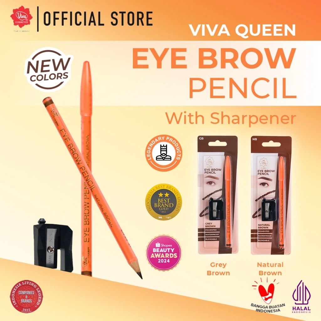 NEW VIRAL COLORS Viva Queen Eye Brow Pencil - Grey Brown & Natural Brown with SHARPERNER (WATERPROOF, SMUDGEPROOF & TRANSFERPROOF)  -  Grey Brown and Natural Brown