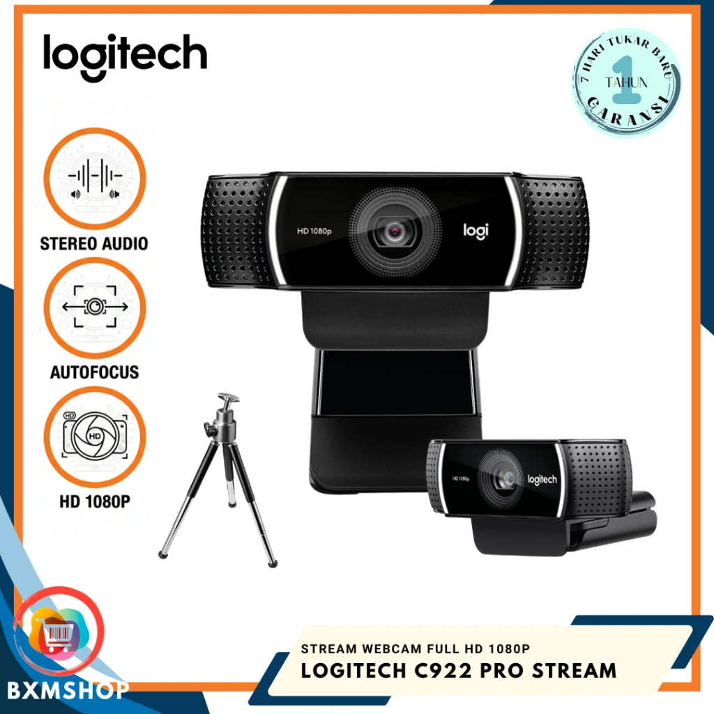 Logitech C922 Pro Webcam Full HD 1080p 60fps Autofocus cocok untuk Streaming dan Video Conference