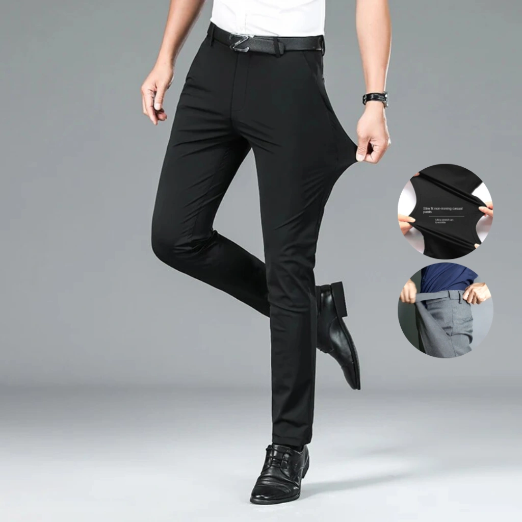 Bincoorank Celana Formal Bahan Melar/Stretch Slim Fit Pria, Pinggang Melar